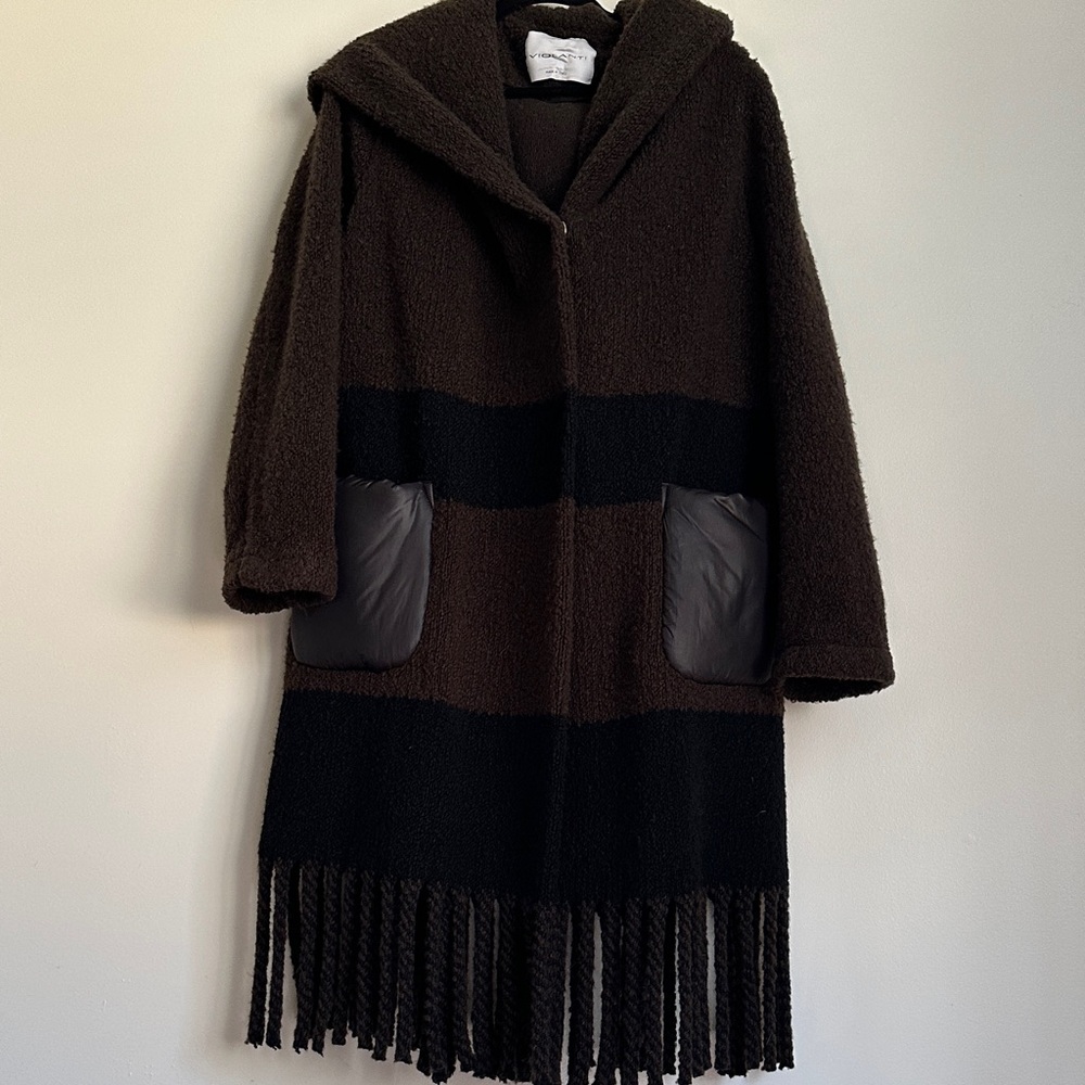 Violanti Italian Brown and Black Hooded Coat with Fringe. Stunning, heavy, soft - Picture 14 of 14